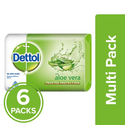 Dettol Bathing Bar Soap – Aloe Vera, 6×100 g (Multipack)