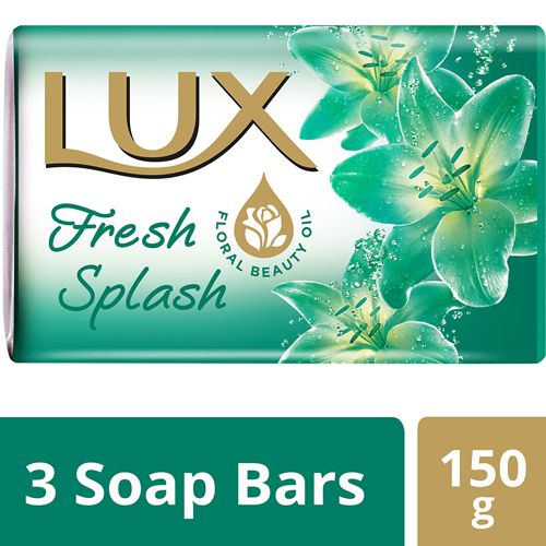 Lux Soap Bar – Water Lily & Cooling Mint, Fresh Splash, Save Rs. 6/-, 150 gm each Pack of 3