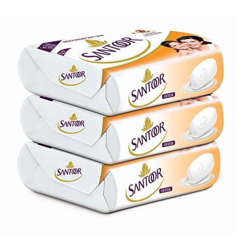 Santoor Bathing Soap – Sandal & Almond Milk, 150 g Pack of 3