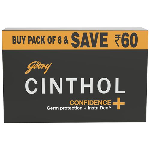 Cinthol Confidence+ Bath Soap – 99.9% Germ Protection, 100 g (Pack of 8)