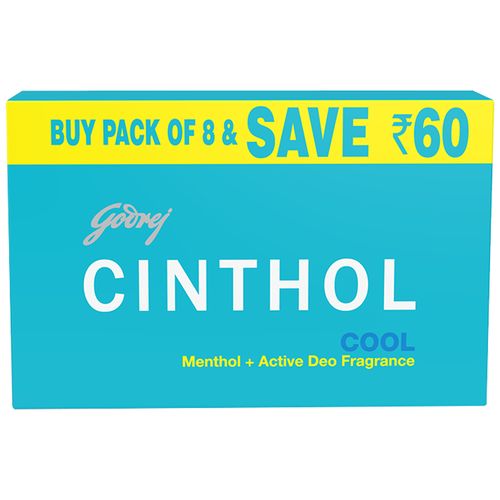 Cinthol Cool Bath Soap – 99.9% Germ Protection, 100 g (Pack of 8)