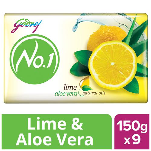 Godrej No.1 No.1 Bathing Soap – Lime & Aloe Vera, 150 g (Pack of 9)