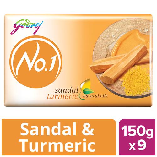 Godrej No.1 Bathing Soap – Sandal & Turmeric, 150 g (Pack of 9)