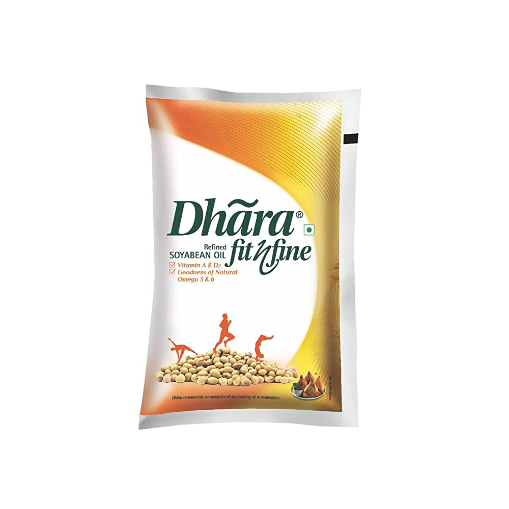 Dhara Soyabean Oil, 1L Pouch